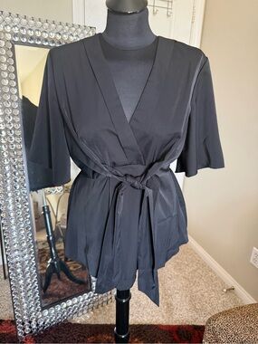 Black Tie-Waist Satin Robe Top - Women Intimates & Sleepwear